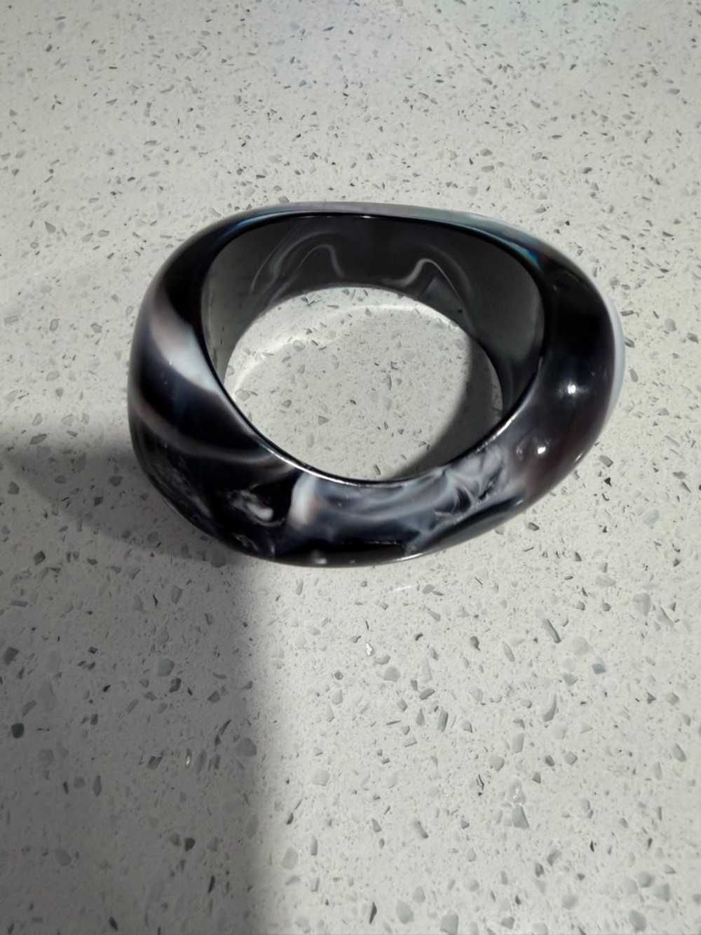 Marbled Resin Chunky Bangle Bracelet - Black & White